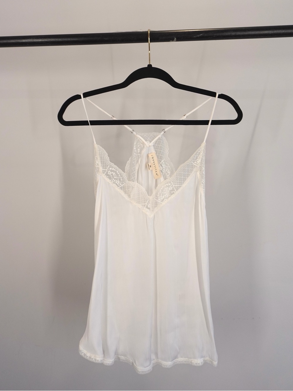 White Silk-Like Lace Trim Slip Camisole Tank Top